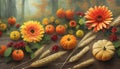 autumn background with pumpkin flowers