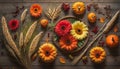 autumn background with pumpkin flowers