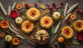 autumn background with pumpkin flowers