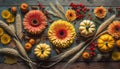 autumn background with pumpkin flowers