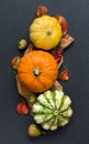 Autumn background - Pumpkins, acorns, leaves and berries