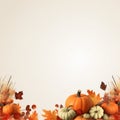 an autumn background with pumpkins corn and leaves