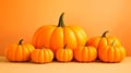 Autumn background pumpkins on orange background. Thanksgiving concept. AI generated.