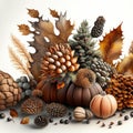 Autumn background with pumpkins, pine cones, leaves and berries Generative AI animal ai