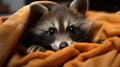 Autumn background with a raccoon, the concept of melancholy and home comfort