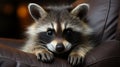 Autumn background with a raccoon, the concept of melancholy and home comfort