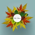 Autumn background round frame with maple and linden leaves Royalty Free Stock Photo