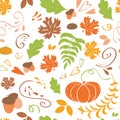 Autumn background. Seamless pattern of falling colorful maple leaves pumpkin Royalty Free Stock Photo