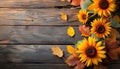 sunflowers on wooden board