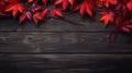 Autumn Background, A Top View of Vibrant Red Leaves on a Dark Wooden Background, Fall Background, Ai generative Royalty Free Stock Photo