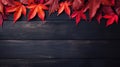 Autumn Background, A Top View of Vibrant Red Leaves on a Dark Wooden Background, Fall Background, Ai generative Royalty Free Stock Photo