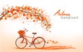 Autumn background with a tree and a bicycle. Royalty Free Stock Photo