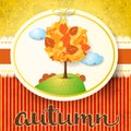 Autumn background with tree and watercolor calligraphy