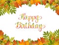 Autumn background vector with Happy Birthday text. style of foliage.