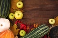 Autumn background with vegetables on wooden surface Royalty Free Stock Photo