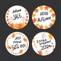 Autumn circles badges collection with dry leaves and flowers Royalty Free Stock Photo