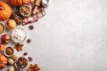 Autumn baking background with pumpkins, apples and nuts Royalty Free Stock Photo