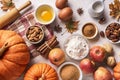 Autumn baking background with pumpkins, apples and nuts Royalty Free Stock Photo