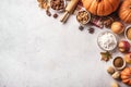 Autumn baking background with pumpkins, apples and nuts Royalty Free Stock Photo