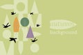 Autumn banner. Floral pattern, trees, flock of flying birds. Vector illustration for label design, advertising, presentations