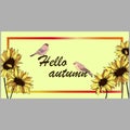 1768 autumn, autumn banner, poster, with frame with sunflowers and birds