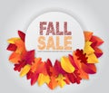 Autumn banner with red and orange leaves wreath. Fall sale promo design. Advertisement template. Royalty Free Stock Photo