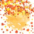 Autumn banner template with blank space for your text. Seasonal fall poster with colorful leaves on abstract watercolor Royalty Free Stock Photo