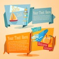 Vector set of summer banners, yacht, mask, coconut