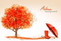 Autumn banners with trees and umbrella and rain boots. Royalty Free Stock Photo