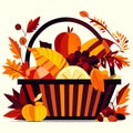 Autumn basket with pumpkins, apples and leaves. Vector illustration Generative AI Royalty Free Stock Photo