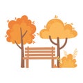 Autumn bench park trees bush leaves isolated icon style Royalty Free Stock Photo