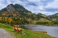 Autumn, bench on the shore Schwarzsee lakes