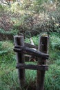 Wooden barrier on the path in the forest. Berlin, Germany Royalty Free Stock Photo