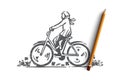 Autumn, bicycle, fall, park, ride concept. Hand drawn isolated vector.