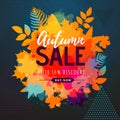 Autumn big sale watercolor poster with autumn leaves. Autumn background Royalty Free Stock Photo