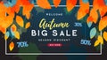 Autumn big sale watercolor poster with autumn leaves. Autumn background Royalty Free Stock Photo
