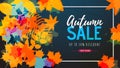 Autumn big sale watercolor poster with autumn leaves. Autumn background Royalty Free Stock Photo