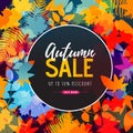 Autumn big sale watercolor poster with autumn leaves. Autumn background Royalty Free Stock Photo