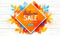 Autumn big sale watercolor poster with autumn leaves. Autumn background Royalty Free Stock Photo