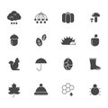 Autumn black icons. Various silhouettes of autumn symbols