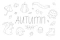Autumn black and white stickers collection with cute seasonal elements Royalty Free Stock Photo