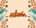 Autumn blue and brown leaves with acorns frame vector design