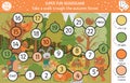 Autumn board game for children with cute woodland animals. Educational boardgame with bear, hare, fox. Take a walk through the