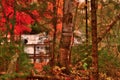 Autumn at Bond Falls Peering Through a Wooded Visitor Area Royalty Free Stock Photo