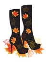 Autumn boots with leaves. Vector illustration. Royalty Free Stock Photo