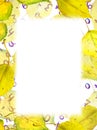 Autumn border frame - yellow leaves, numbers, letters. Watercolor Royalty Free Stock Photo