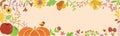Autumn border horizontal decorated pumpkin fall flowers leaves Autumn banner Ribbon Place for text vector Royalty Free Stock Photo