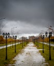 Autumn boulevard in the rain Royalty Free Stock Photo