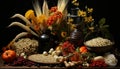 Autumn bounty nature decoration, pumpkin, sunflower, corn, wheat generated by AI Royalty Free Stock Photo