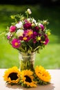 Autumn bouquet, autumn flowers, green background, birthday bouquet Royalty Free Stock Photo